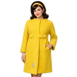 Vintage 60s Women's XS Wool Car Coat by CuddleCoat Lemon Yellow Union Made